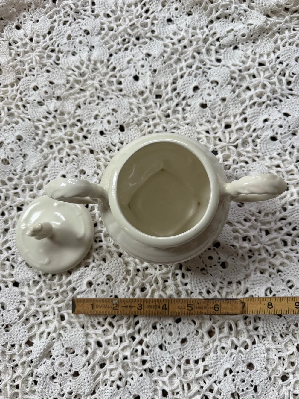 Vintage Cream Porcelain Sugar Bowl with Lid and Handles